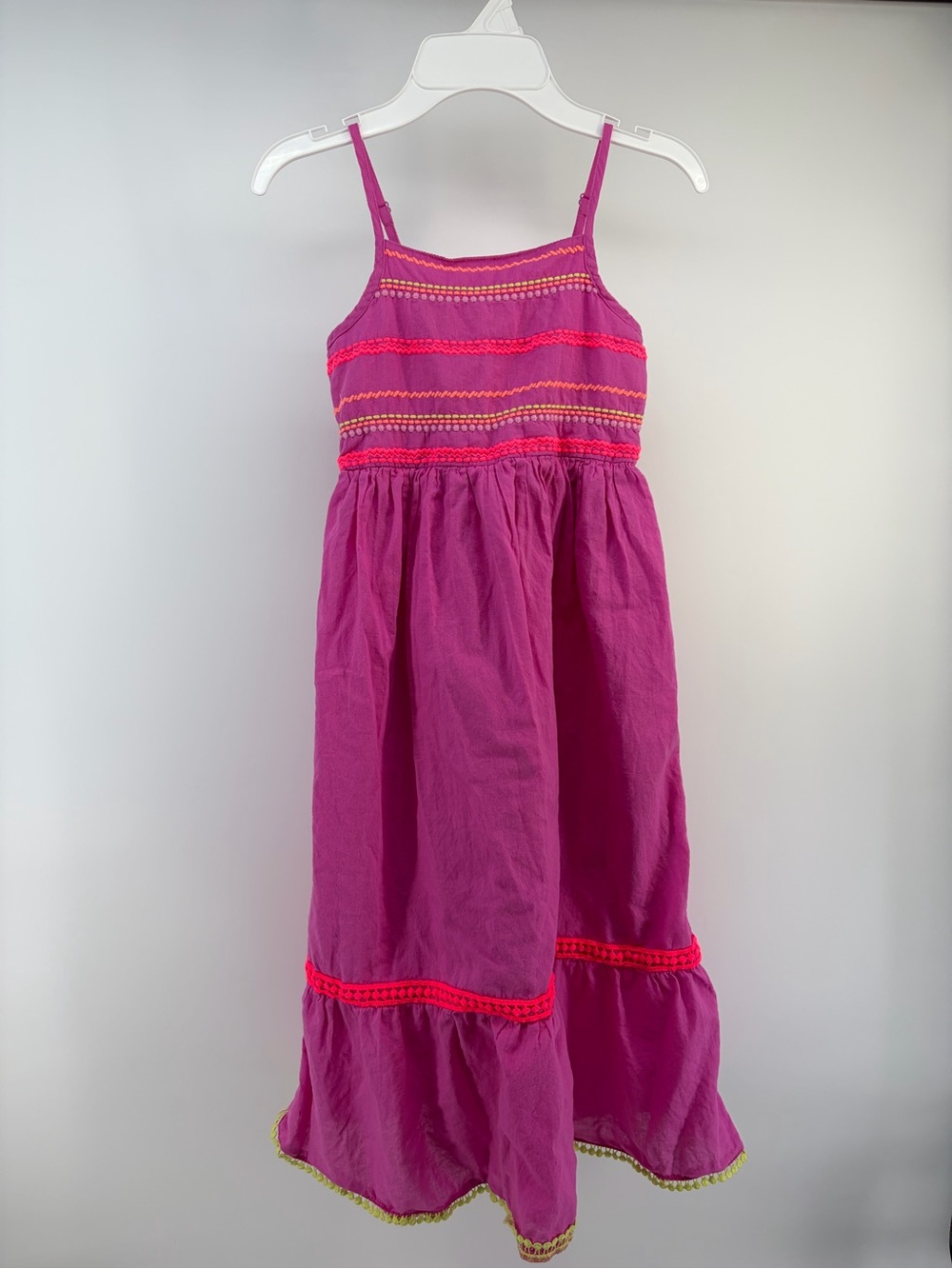 Cat & Jack Girls Pink Bobo Maxi Dress- Embroidered Design- Size M (7/8)